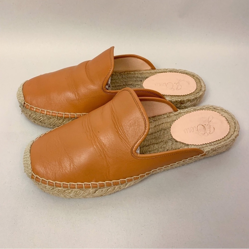 J. Crew Tan Leather Espadrille Slip On Mules